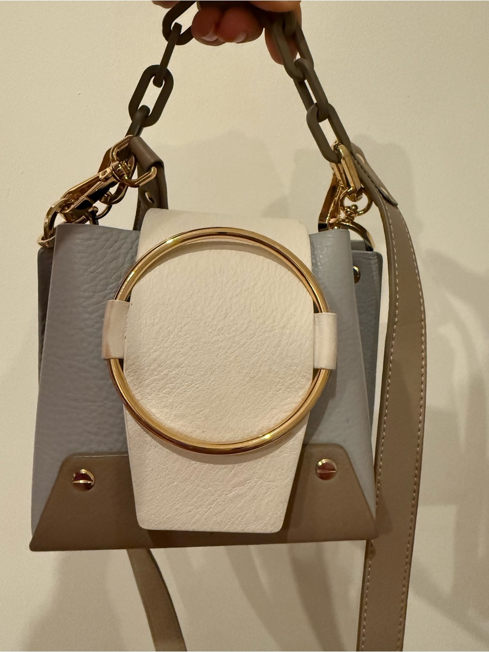 Yuzefi Multicolor Leather Crossbody Bag with Gold Ring Detail